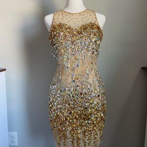 Faviana Gold and Silver Sequin Mini Dress